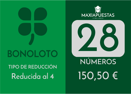 Bonoloto - 28 núm. com garantia de 4 acertos  - 150,50 Euros